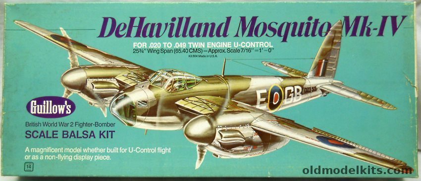 Guillows 1/27 DeHavilland Mosquito Mk.IV - 25.75 Inch Wingspan U-Control or Static Balsa Model, 804 plastic model kit